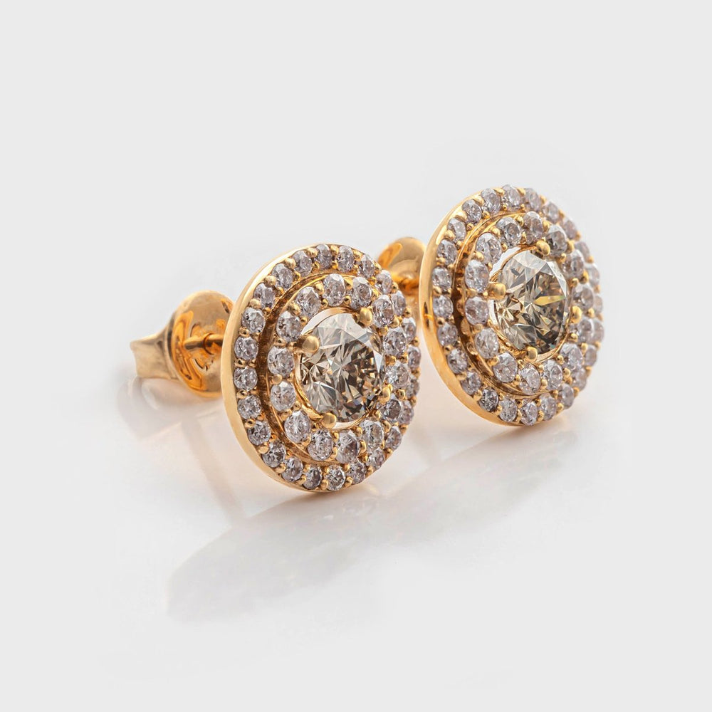 LIGHT BROWN diamonds Double halo earrings