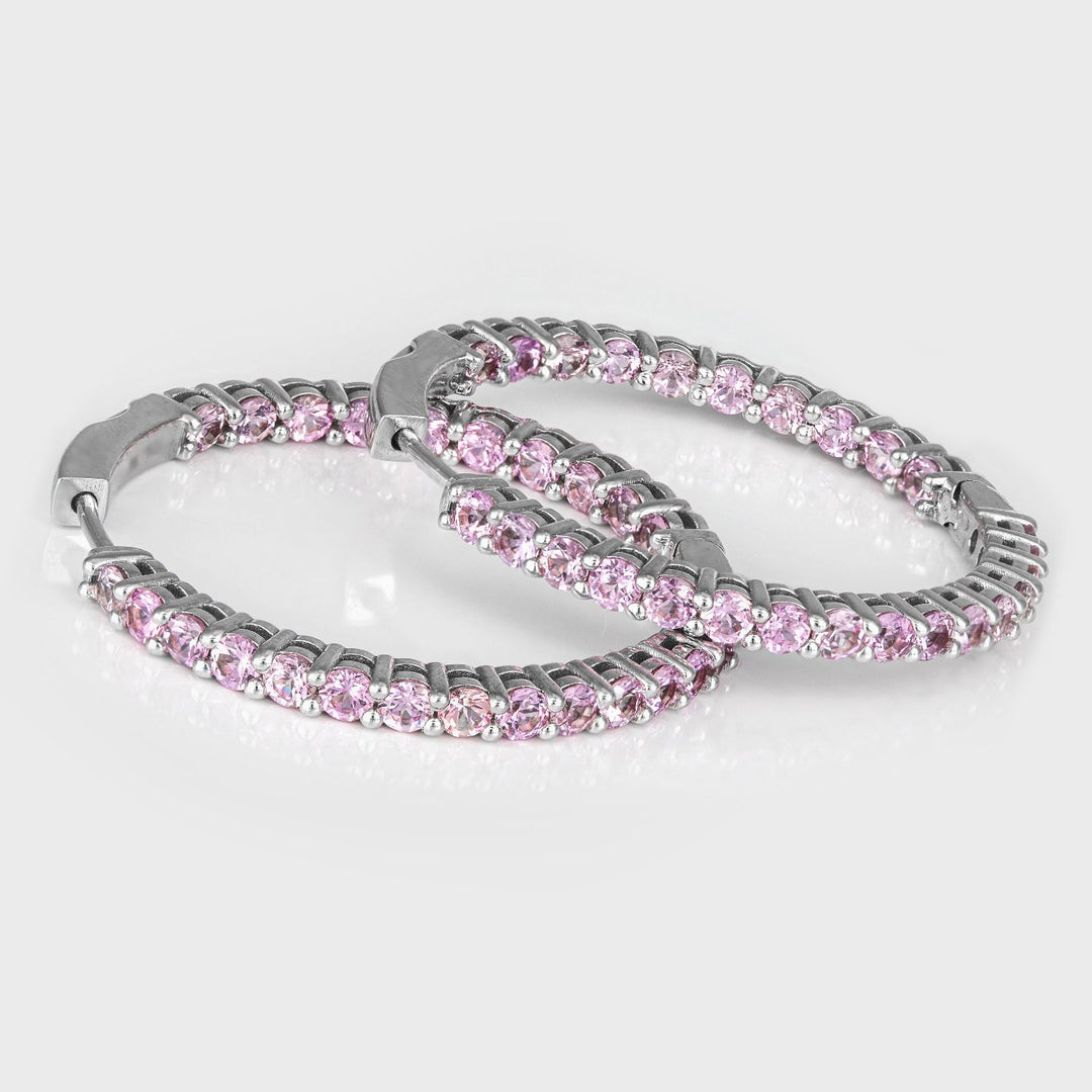 White gold light pink sapphire hoop earrings
