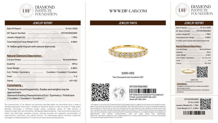 DIF report DIFD10118001863 — 13 natural diamonds, 0.68 ct total, F–G, VS1–VS2