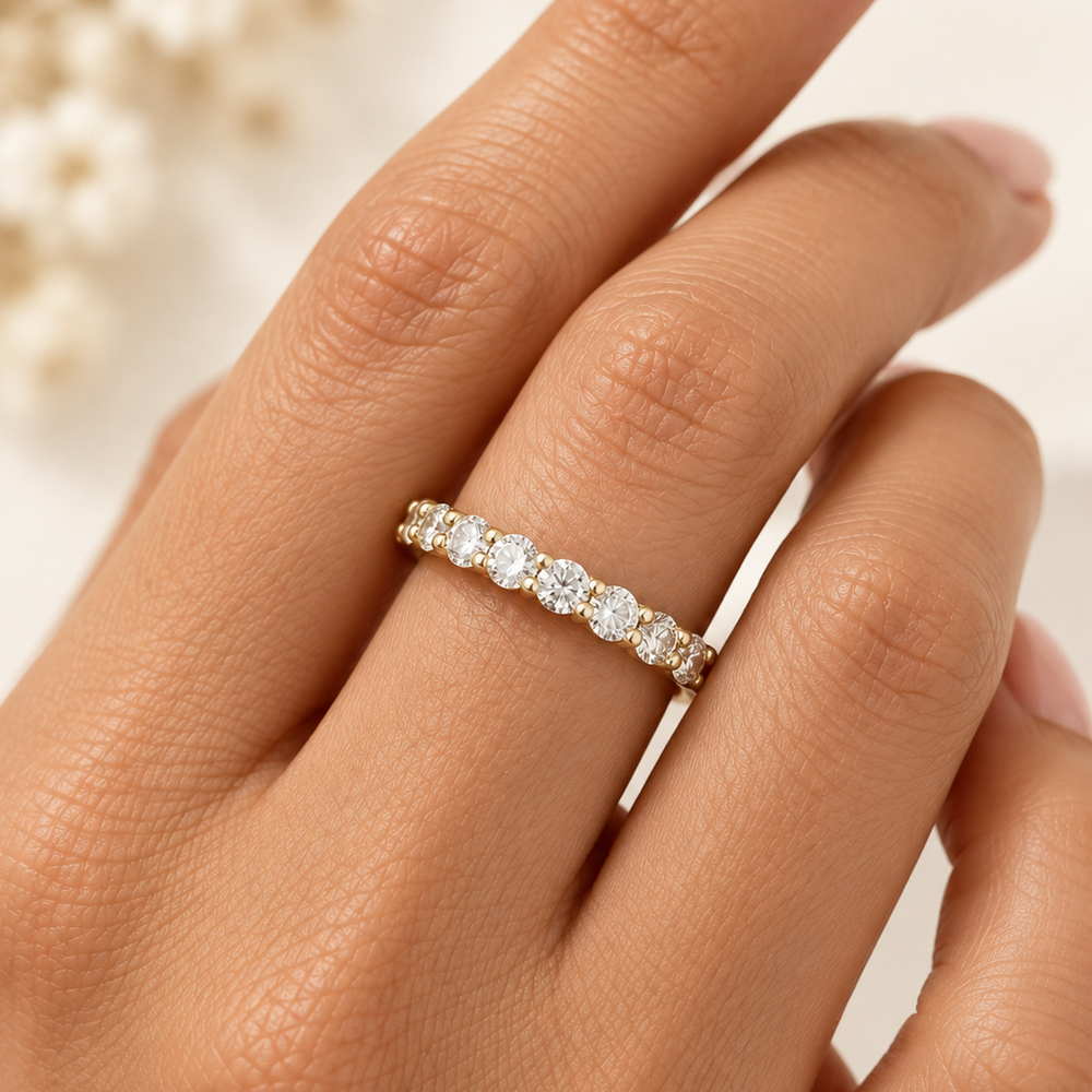 Nine Diamond Half Eternity Ring in 14K Yellow Gold