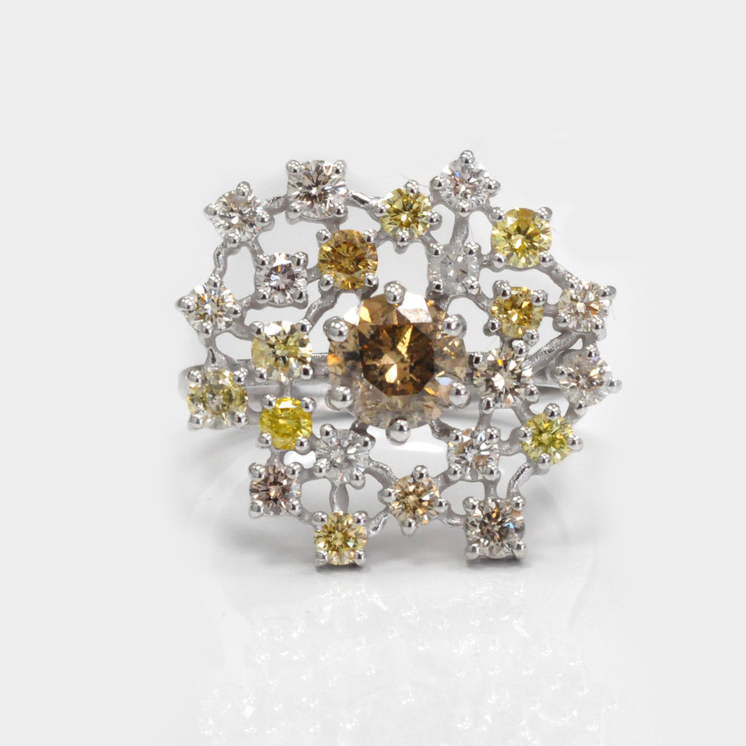 Fancy Colored Diamonds Cluster Ring in White Gold