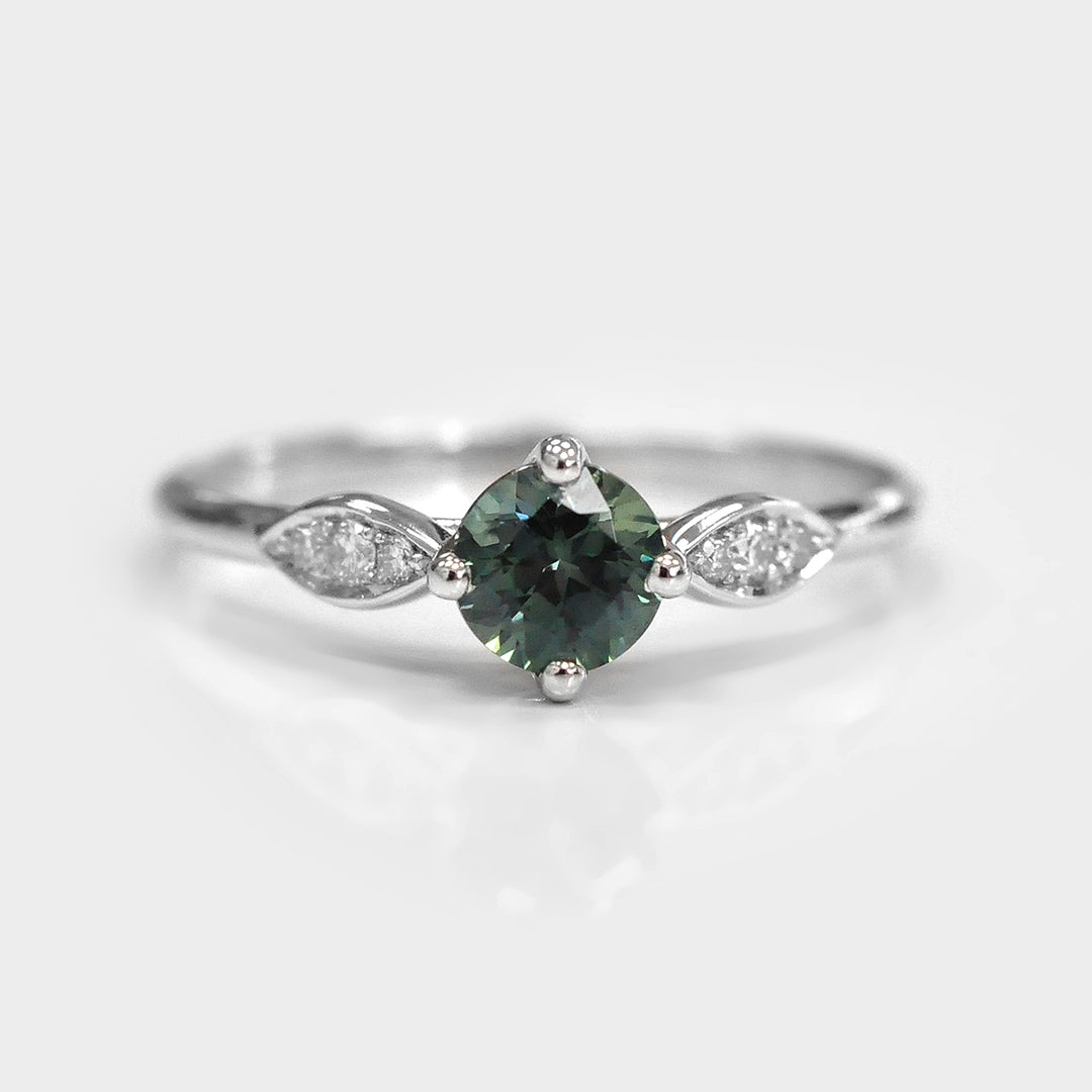 Teal Sapphire and Side Diamonds Delicate Ring