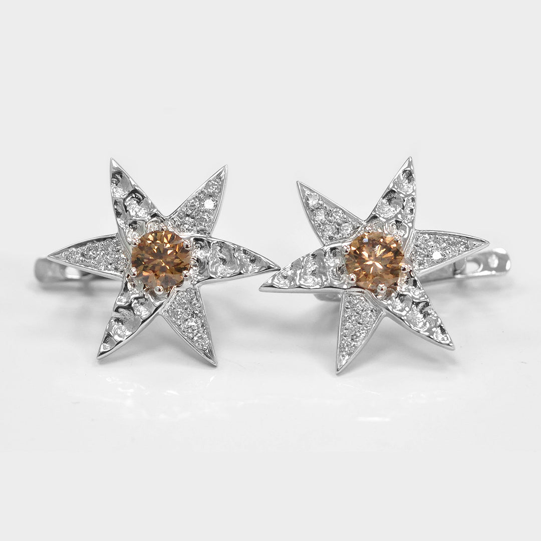 Fancy Brown Diamond Halo Star Earrings
