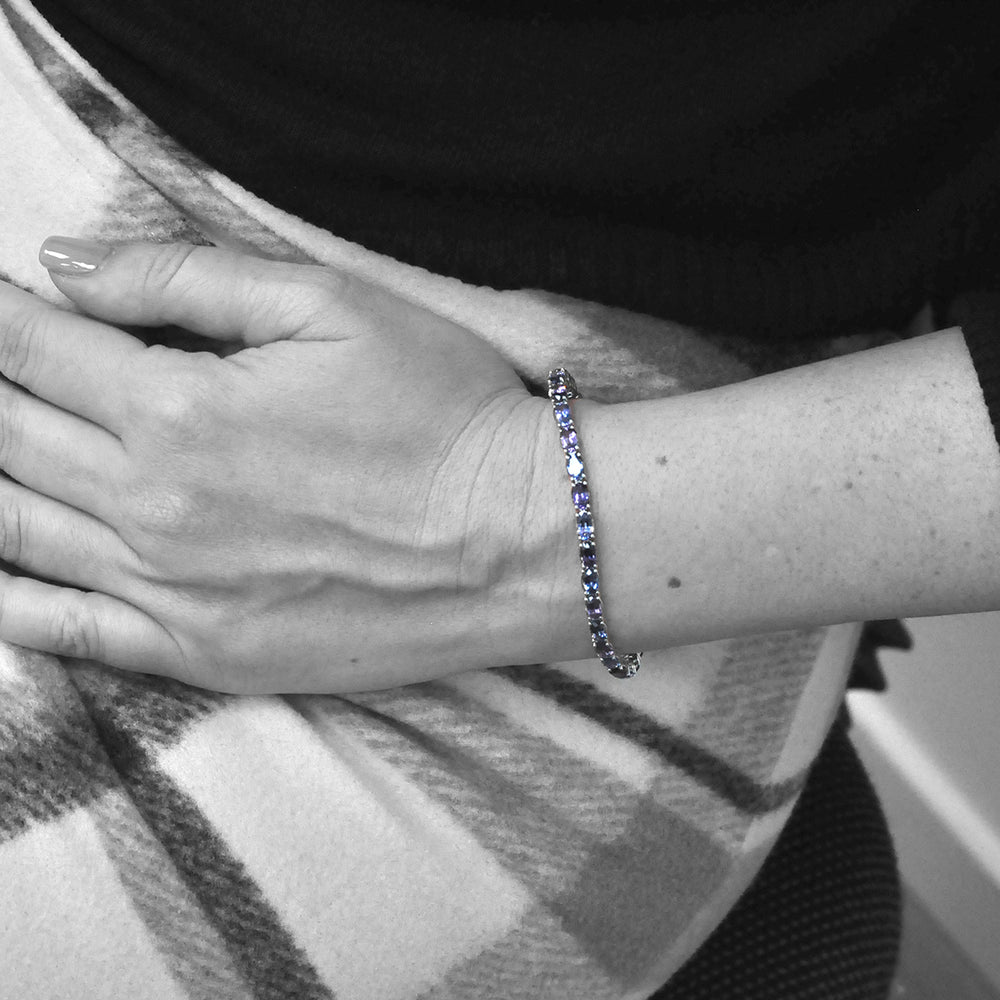 Oval Cut Mixed Blue Spinel Bracelet in White Gold