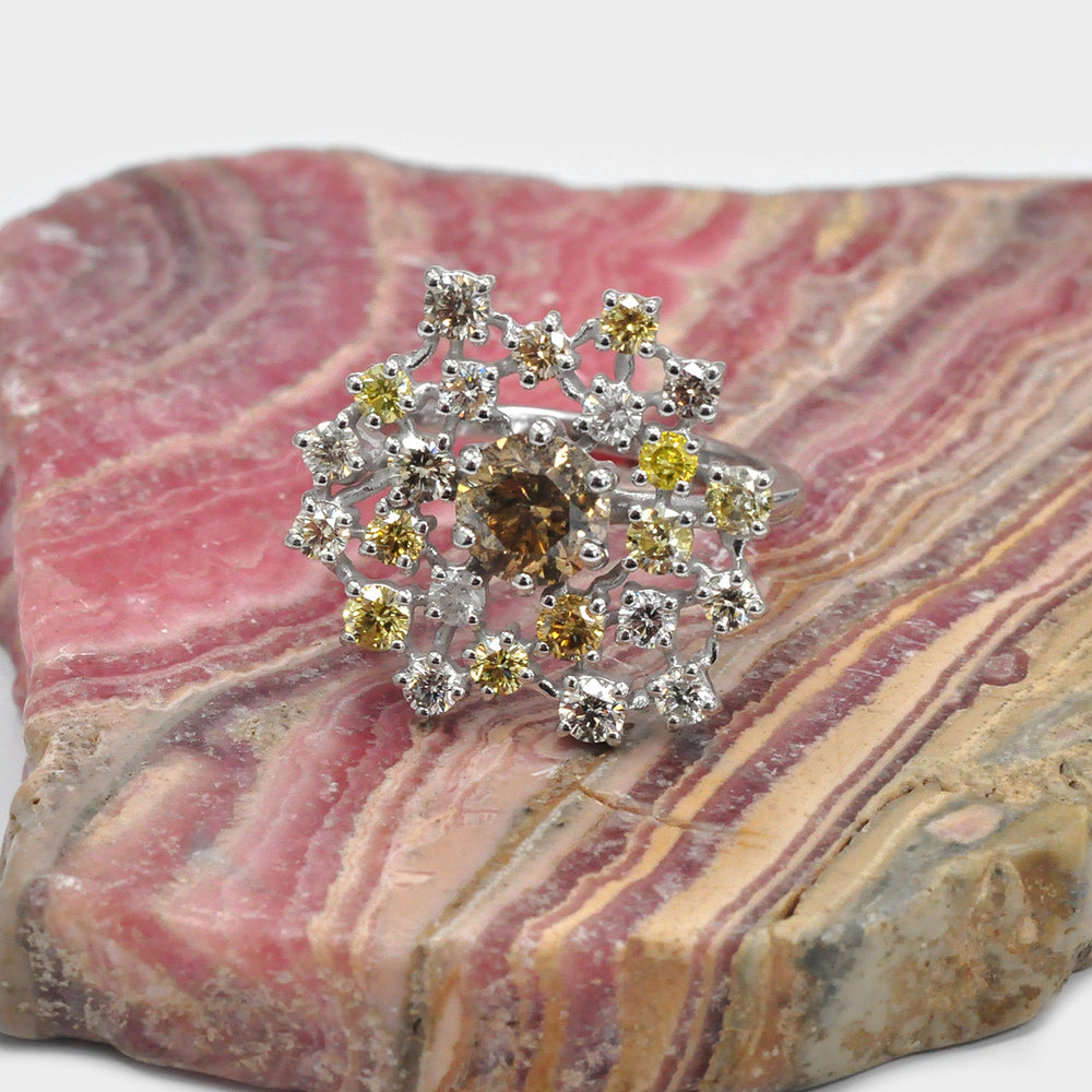 Fancy Colored Diamonds Cluster Ring in White Gold