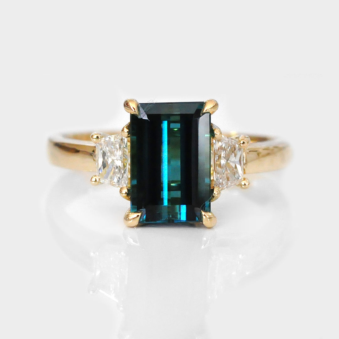 Lagoon Blue Tourmaline and Diamonds Engagement Ring