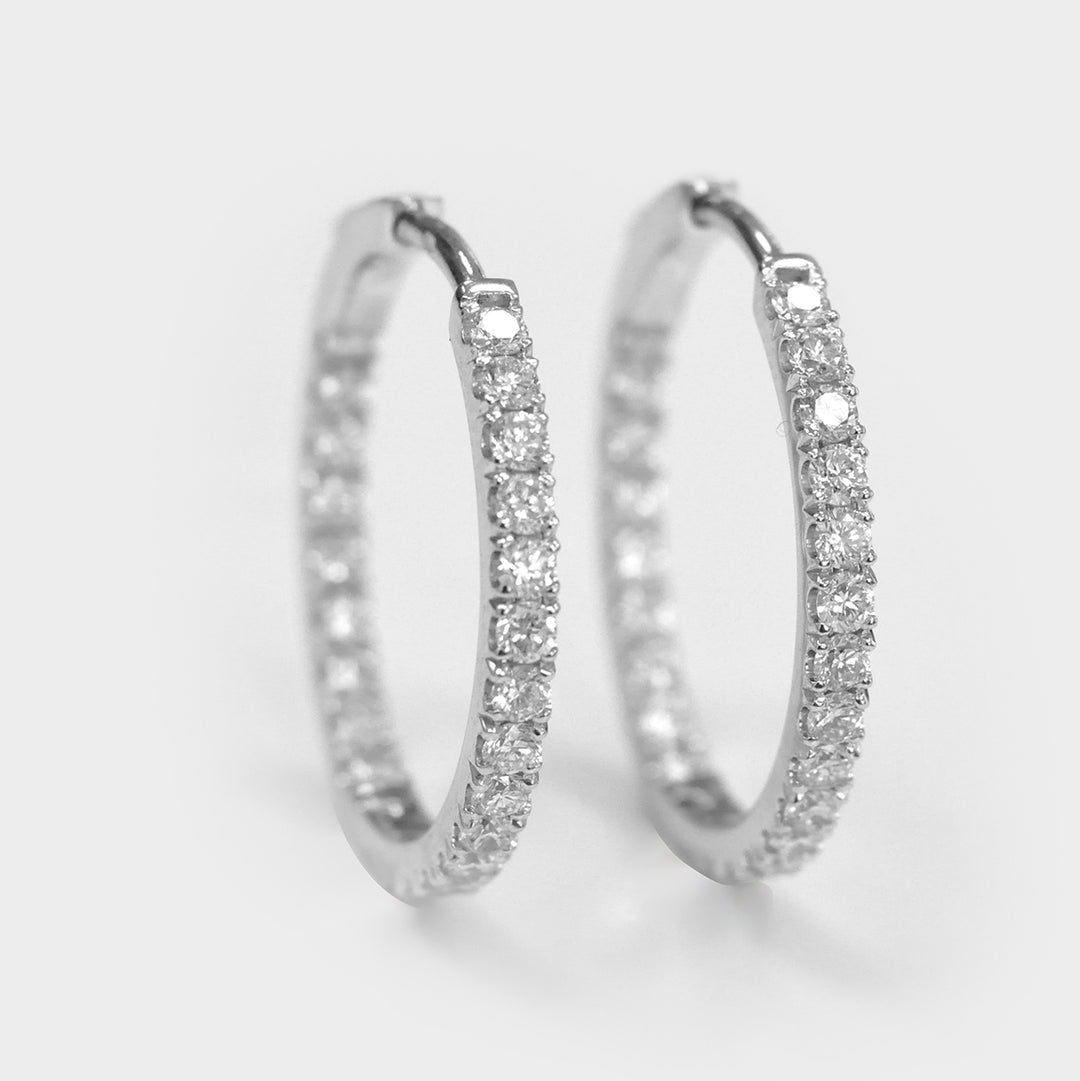 Pave Diamonds Hoop Earrings in 14k White Gold