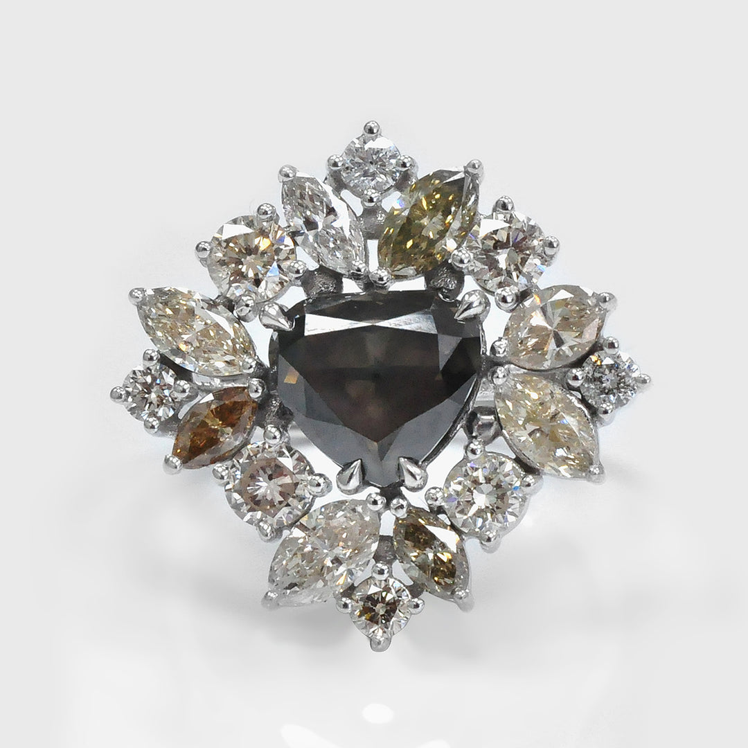 Heart Shape Fancy Colored Diamonds Cluster Ring