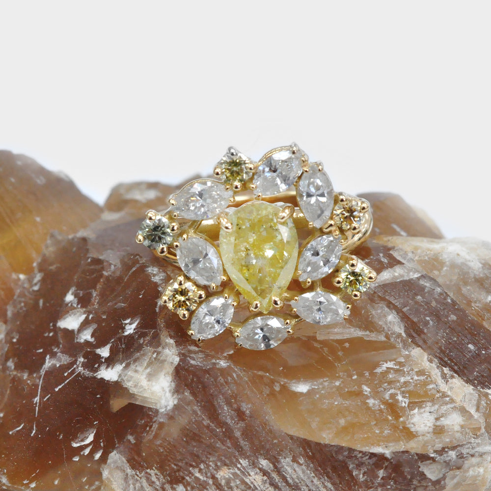Pear Shape Yellow Diamond unique Colored Diamonds Cluster Ring