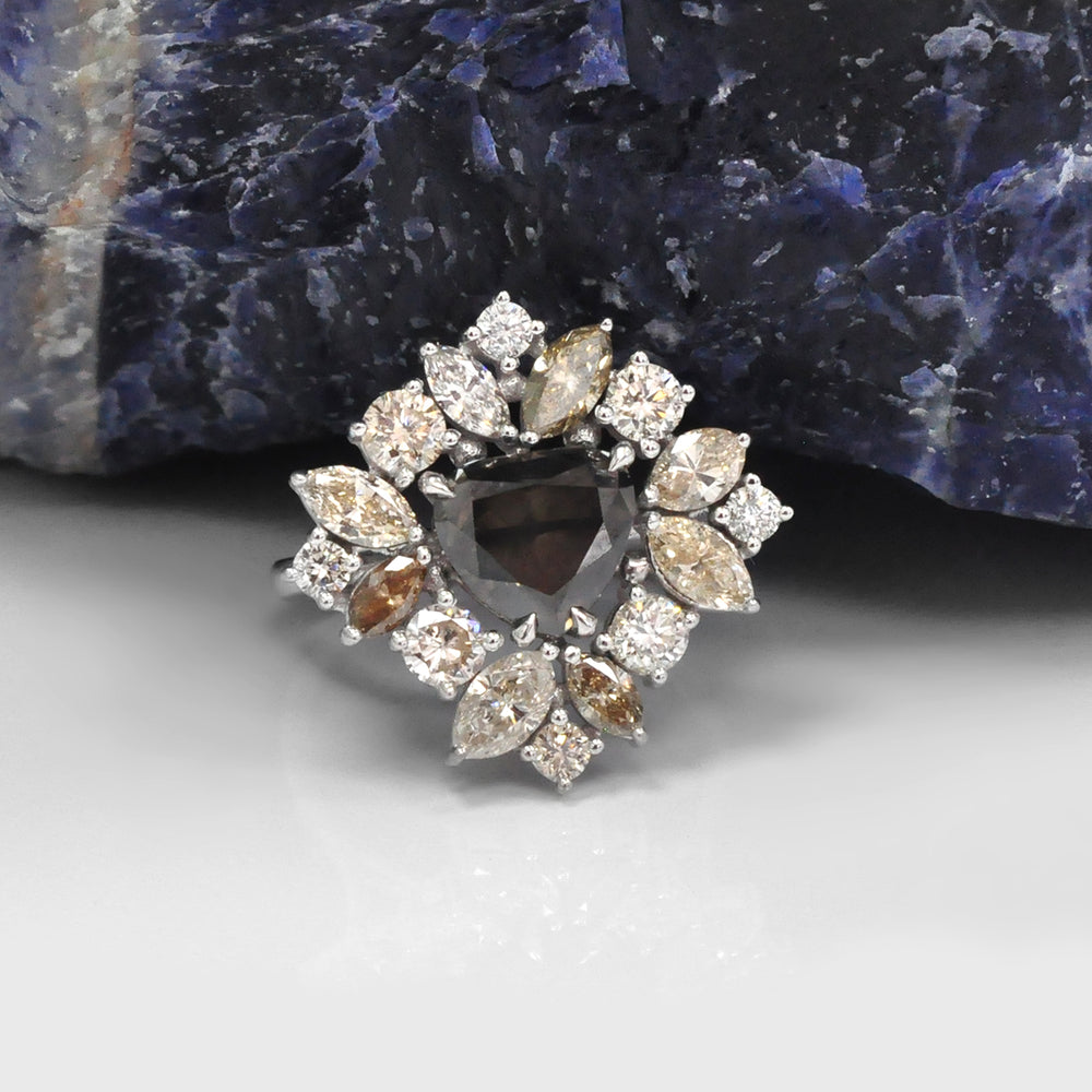 Heart Shape Fancy Colored Diamonds Cluster Ring