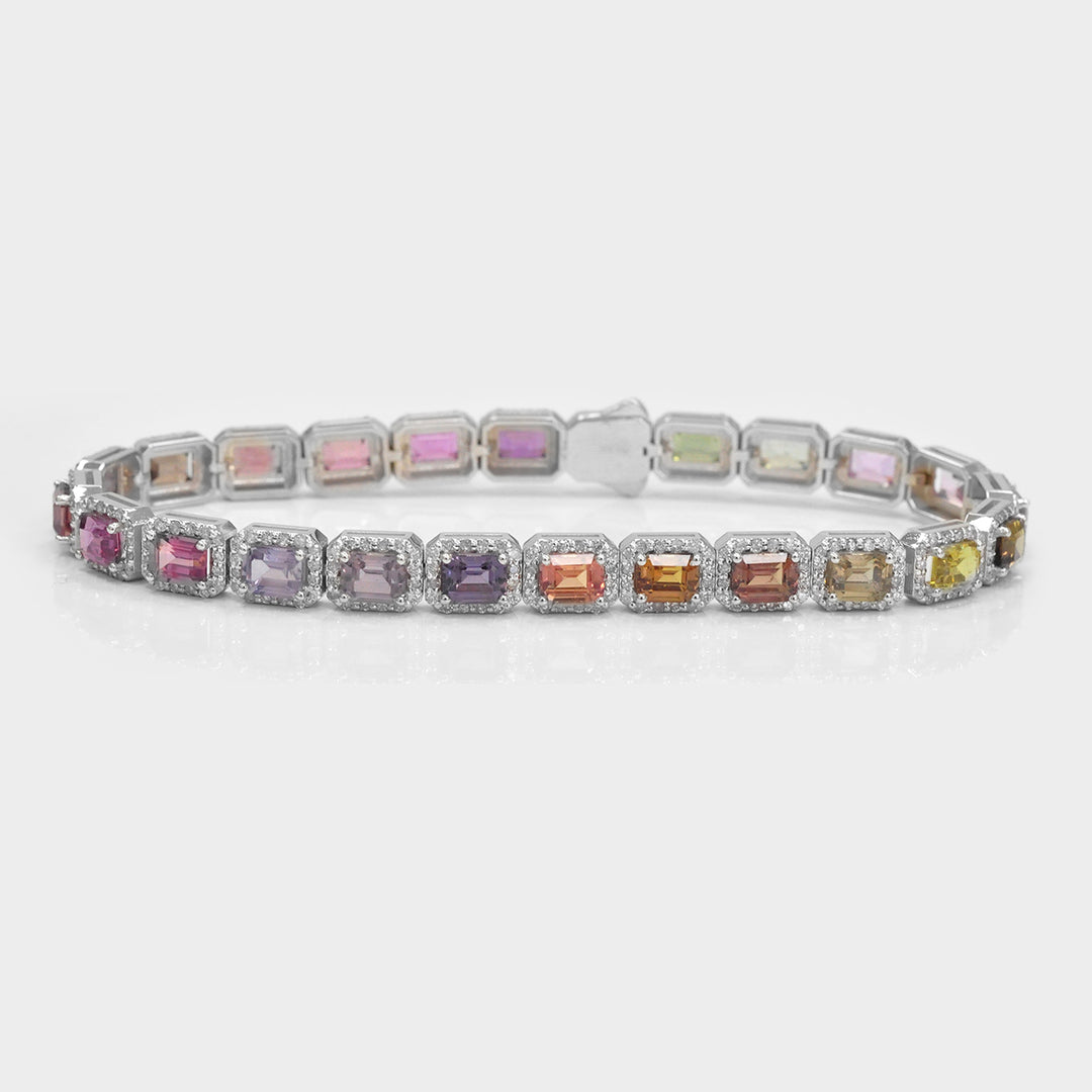 Fancy Emerald Cut Sapphire and Diamonds Halo Bracelet