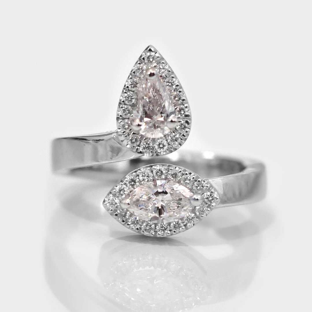 Pear & marquise diamonds halo twin ring