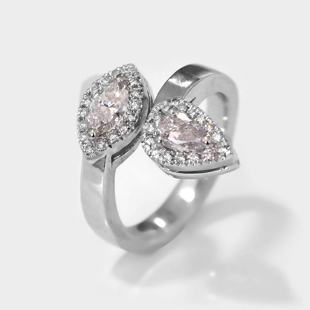 Pear & marquise diamonds halo twin ring