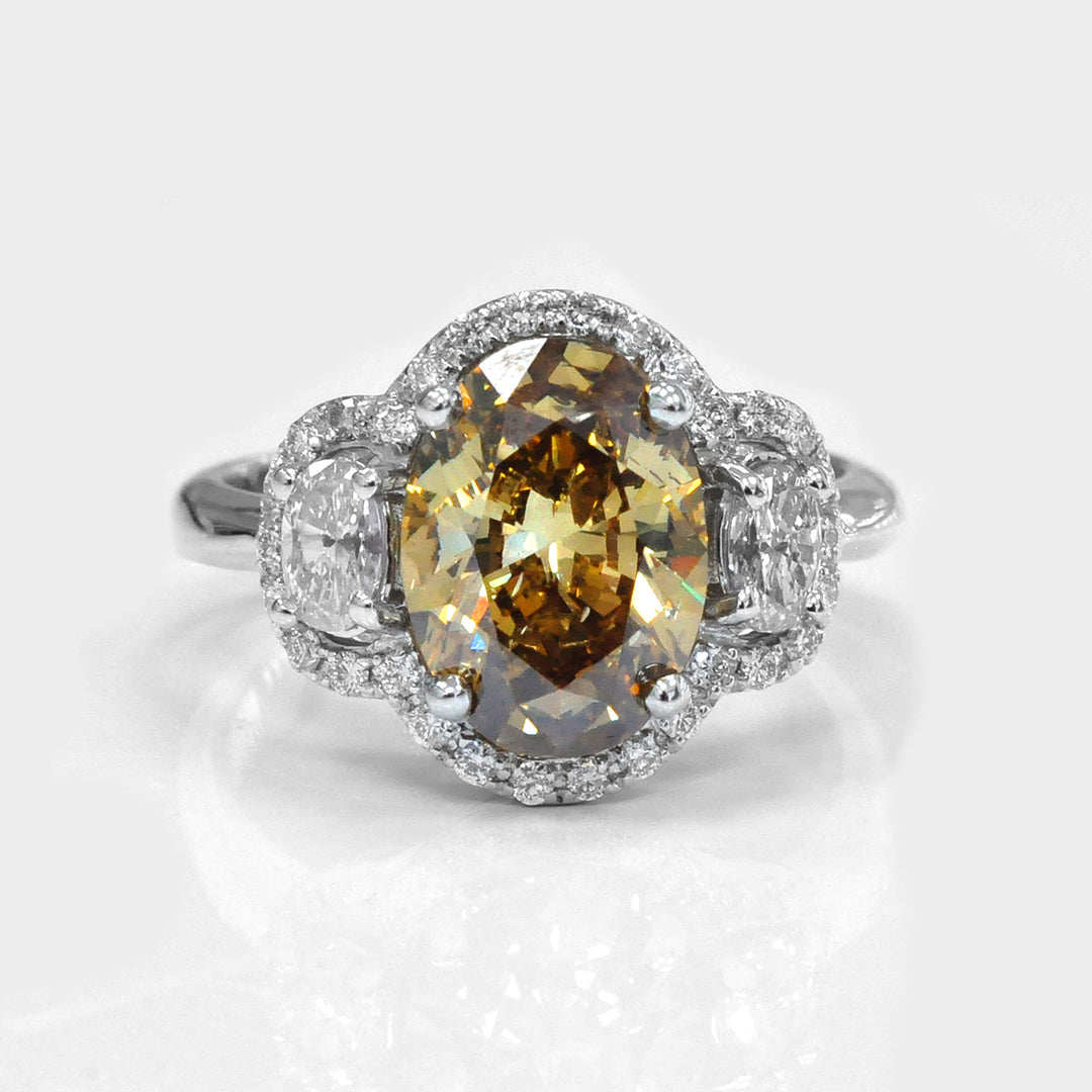 3 carat Oval Yellowish Brown Diamond Magnificent Ring