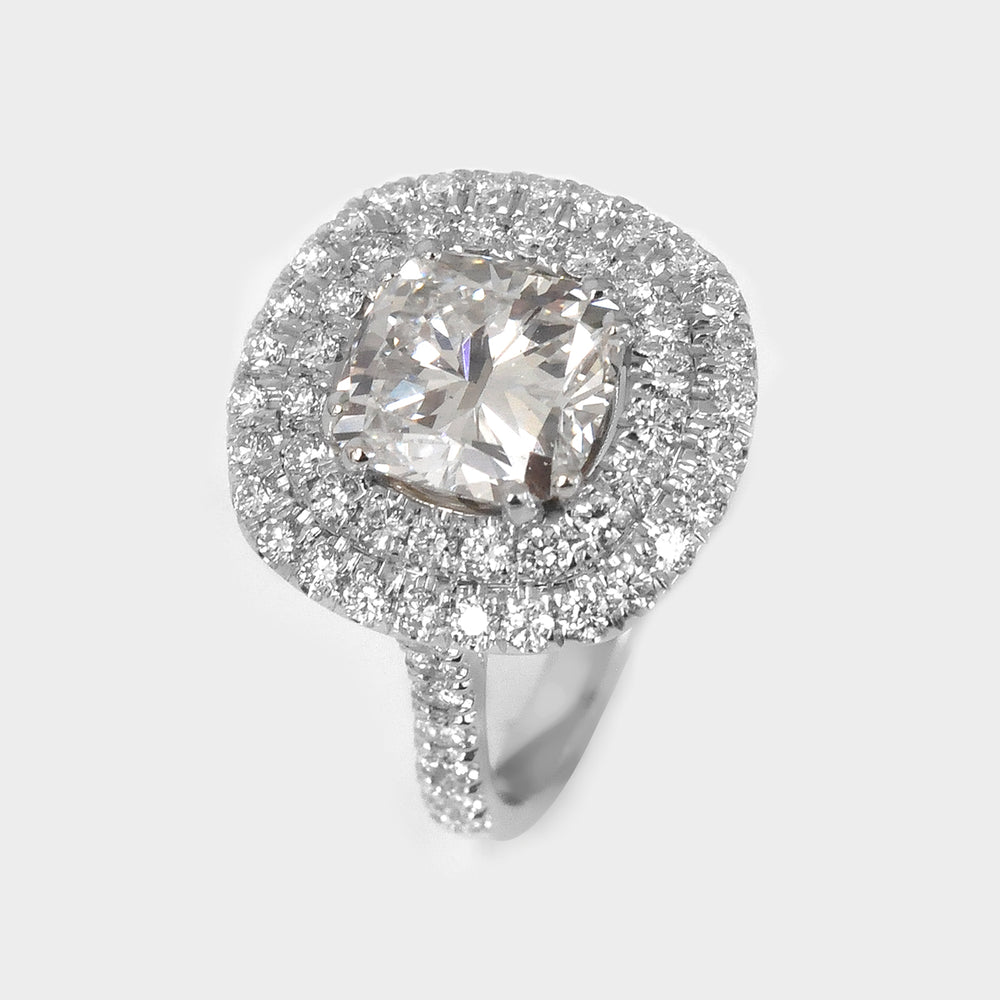 Big Diamond Double Halo Ring in 18k White Gold
