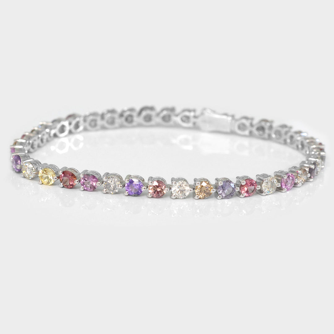 Round Shape Fancy Sapphire 3 prongs setting Tennis Bracelet