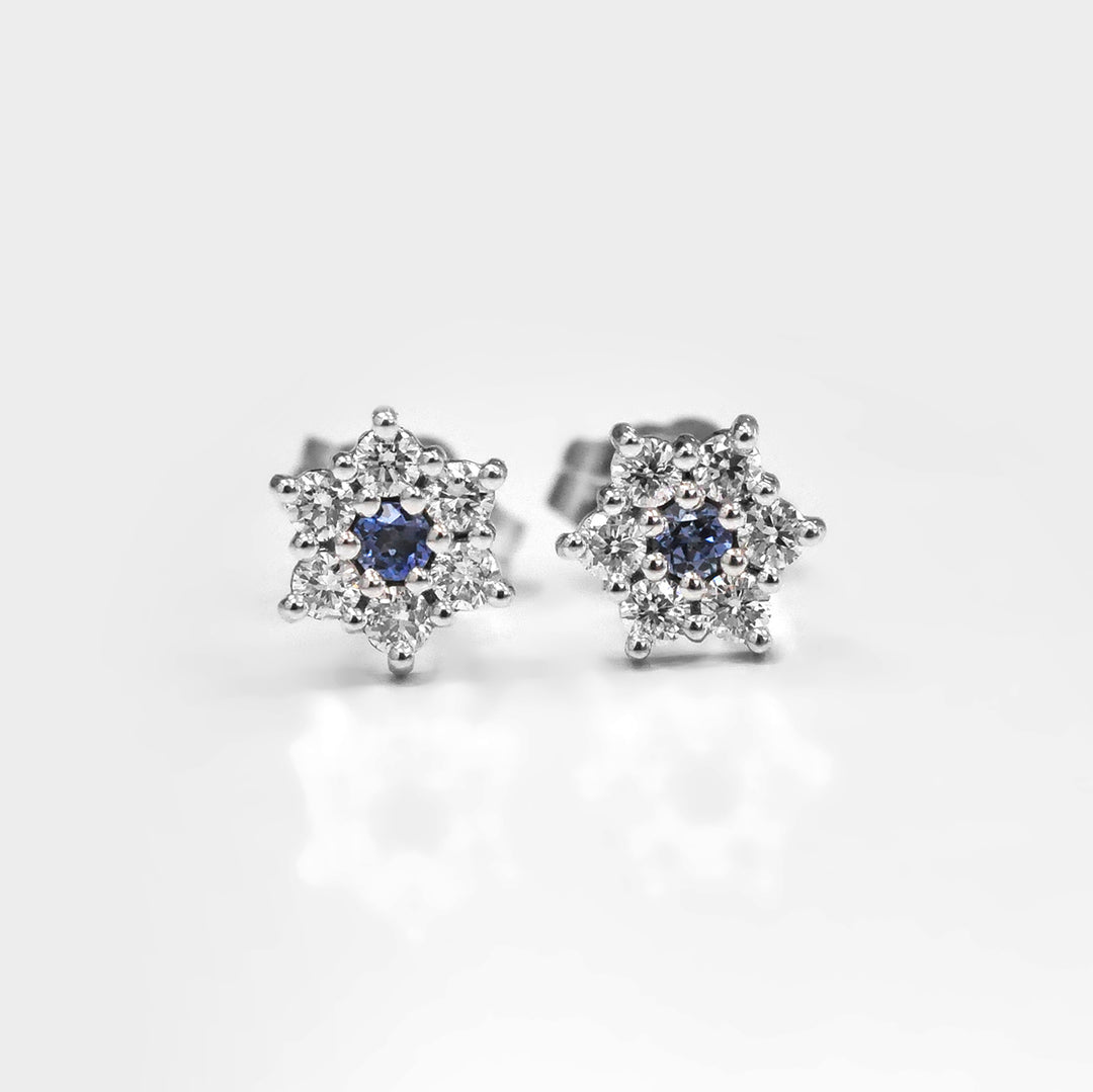 Blue Sapphire Stud Earrings and Side Diamonds