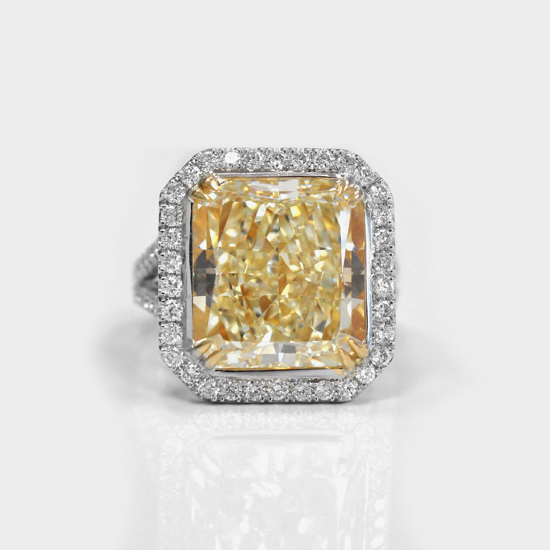 Fancy Yellow Radiant Diamond Magnificent Halo Ring