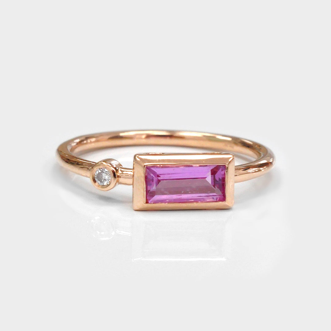 Pink Baguette Sapphire & diamond ring