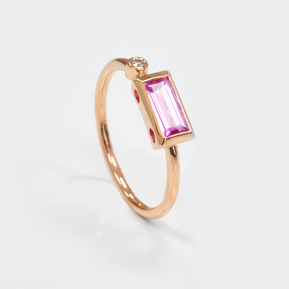 Pink Baguette Sapphire & diamond ring