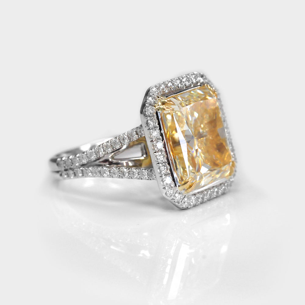 Fancy Yellow Radiant Diamond Magnificent Halo Ring