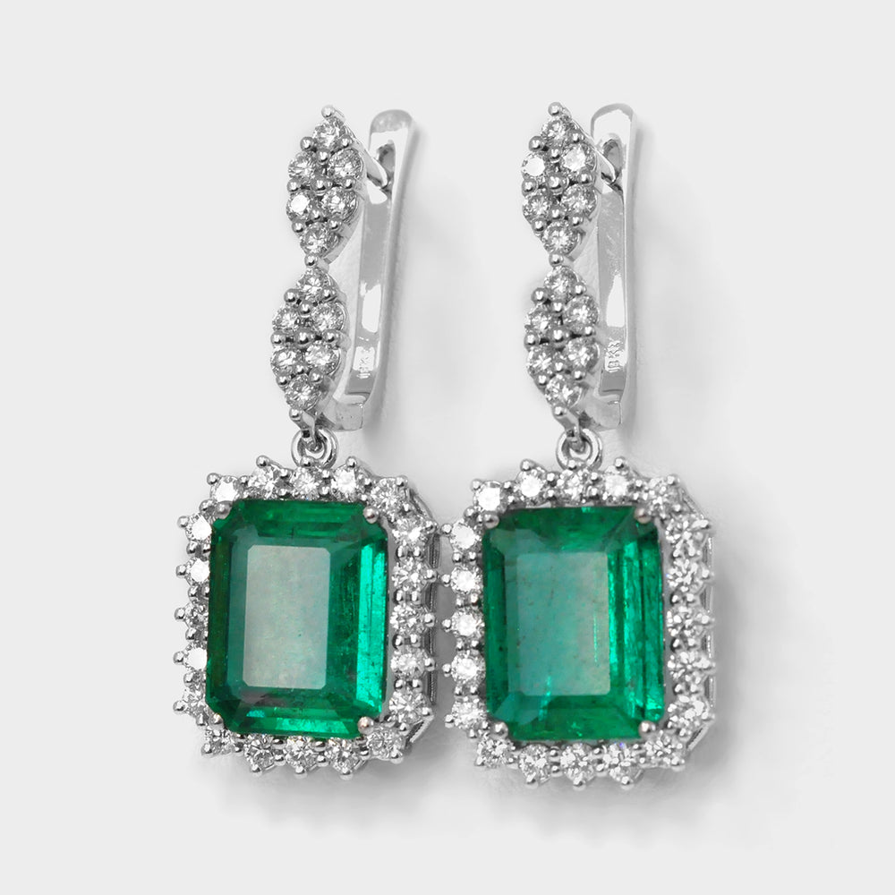 Magnificent Emerald & Diamonds Earrings in White Gold