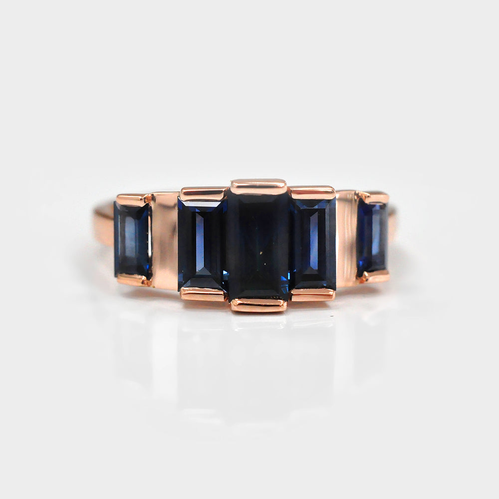 Baguette Cut Blue Sapphires Ring