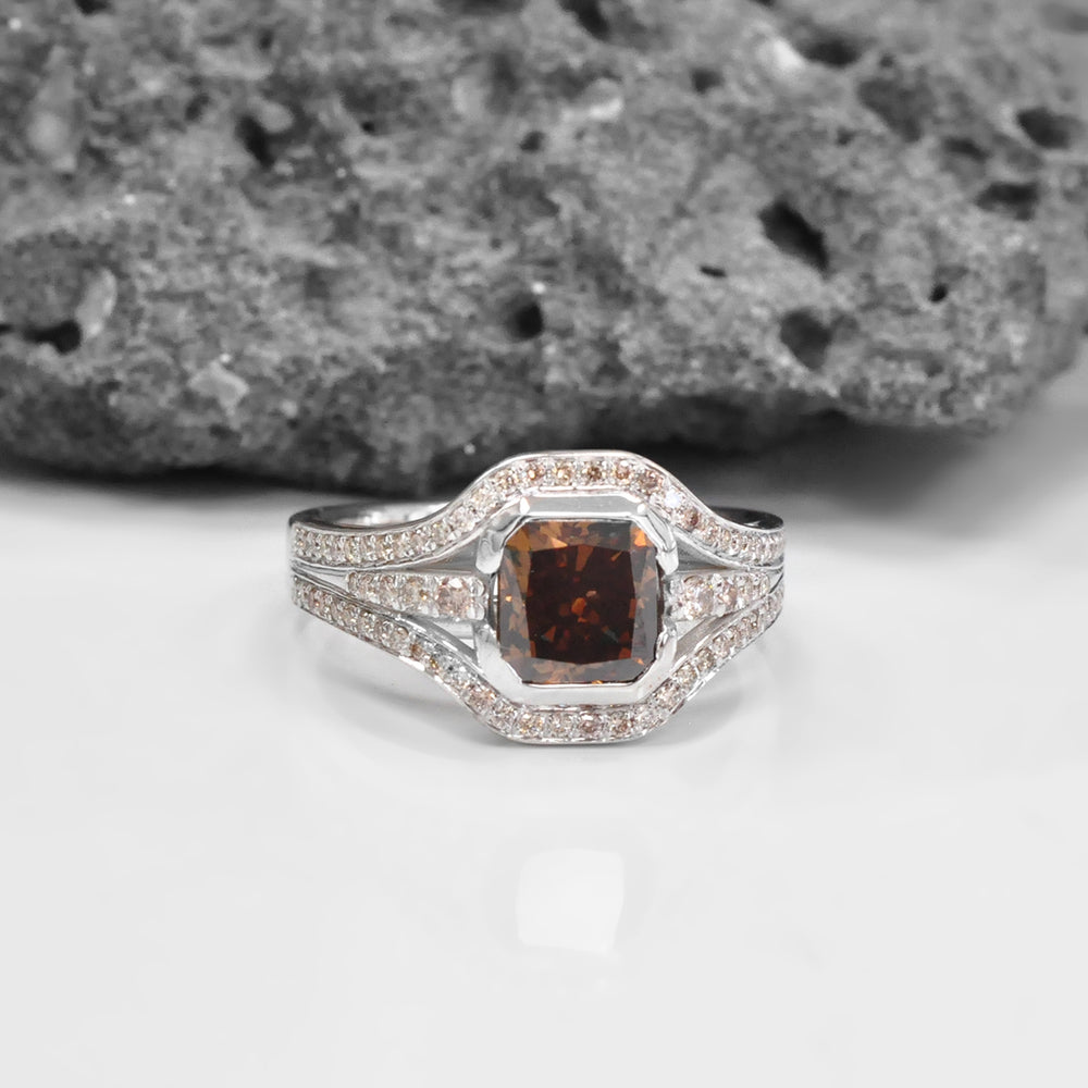 2 Carat center Cushion Brown Diamond & Side diamonds Ring