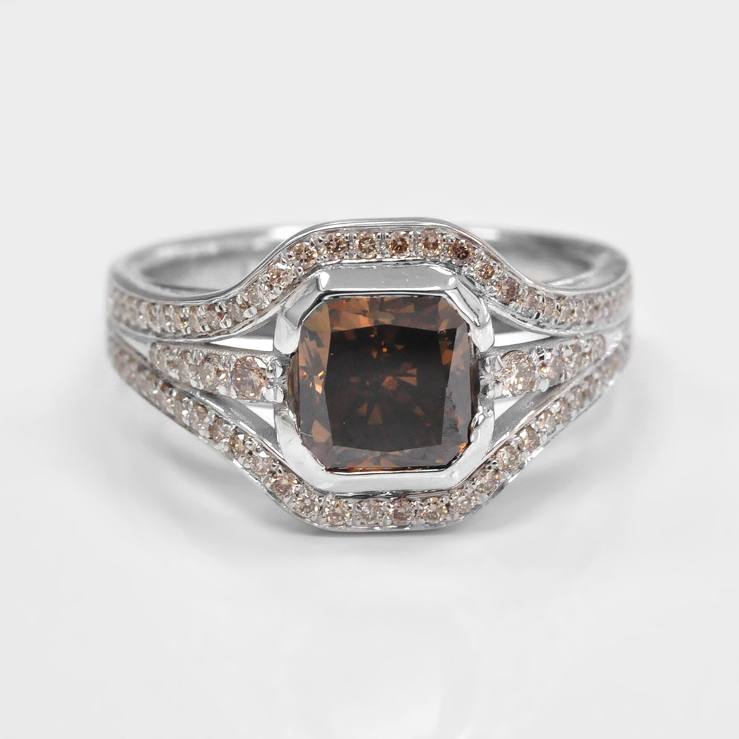 2 Carat center Cushion Brown Diamond & Side diamonds Ring