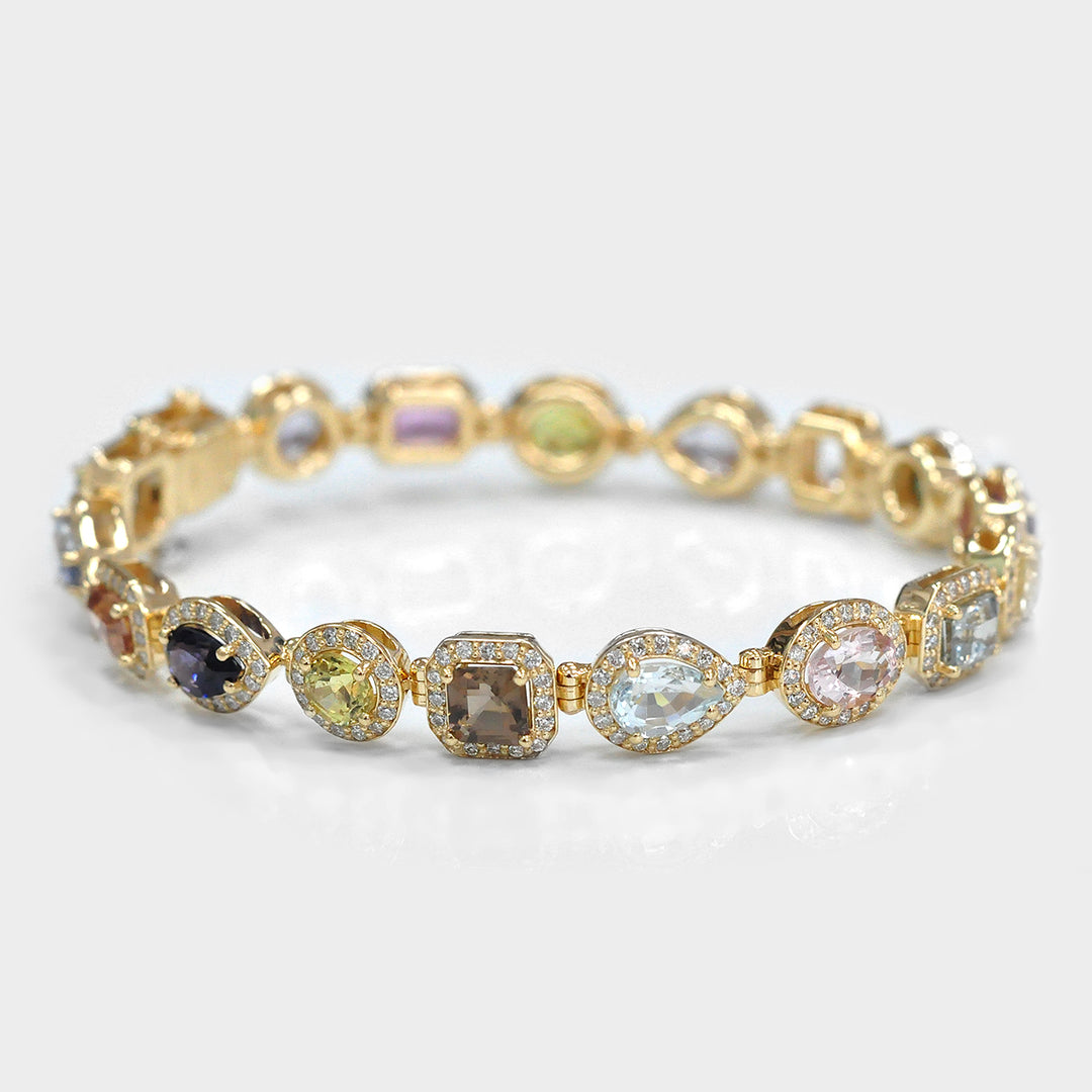 Mix Shape Sapphire and Diamonds Bracelet in Yellow Gold