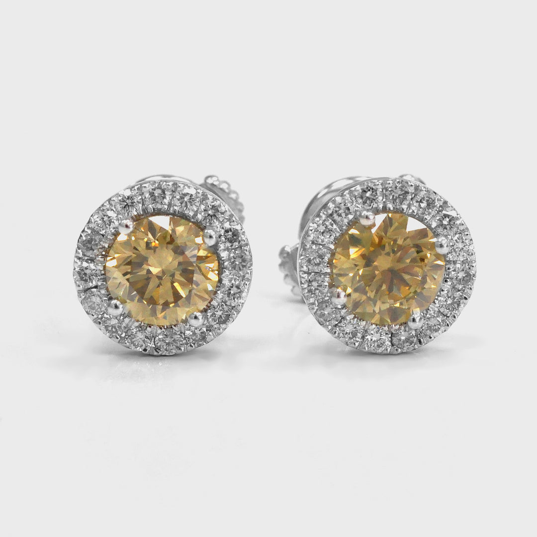 Fancy Brown Yellow Halo Diamonds Earrings