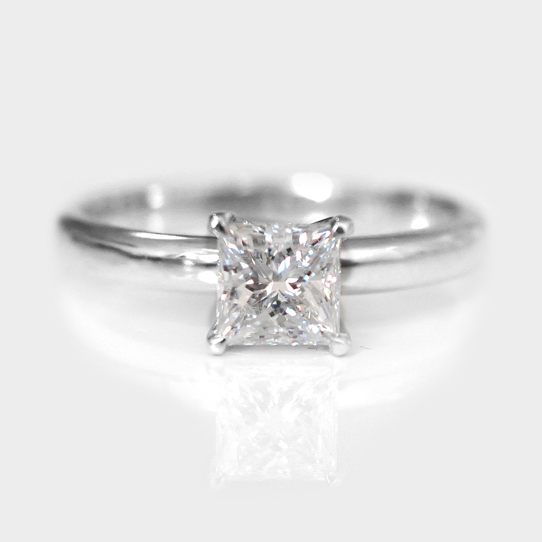 Solitaire Princess Cut White Diamond Ring