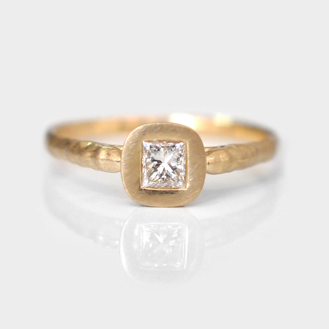 Princess cut Diamond Bezel Set  Yellow Gold ring