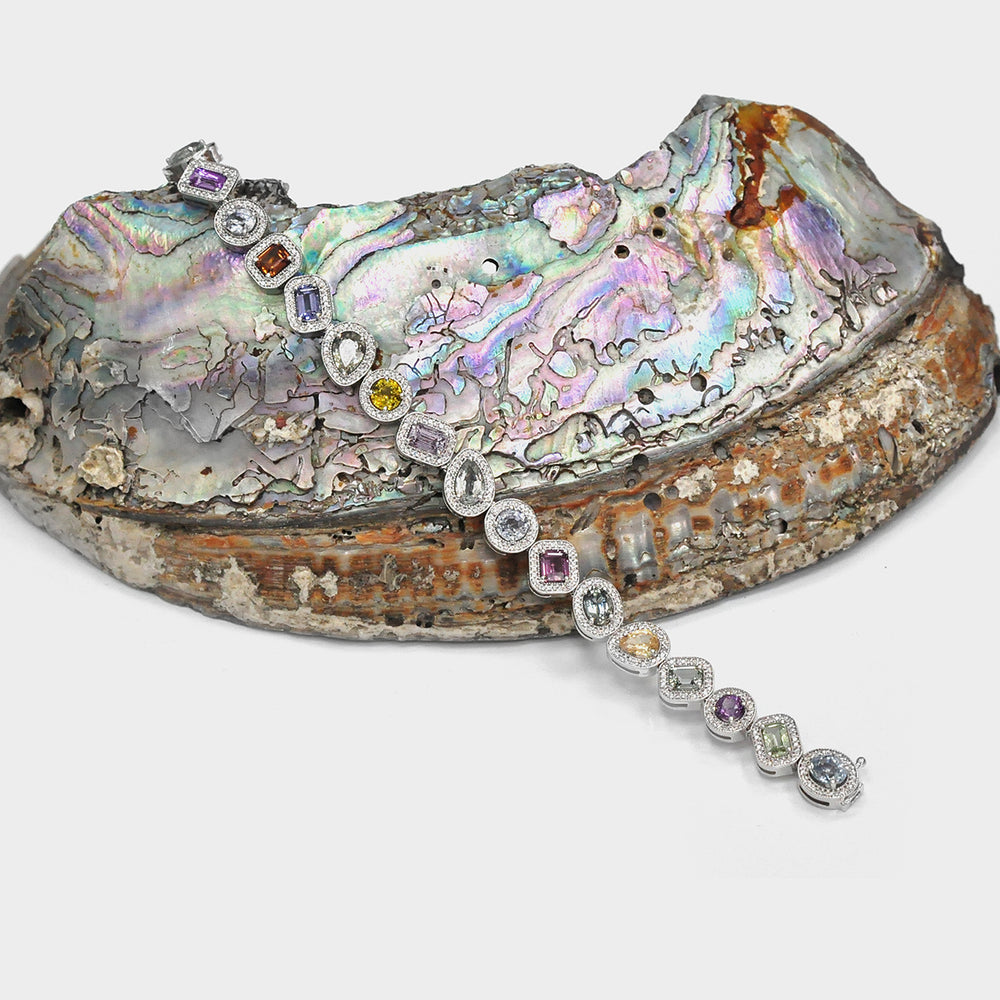 Mix Shape Spinel & Sapphire Diamonds Halo Bracelet
