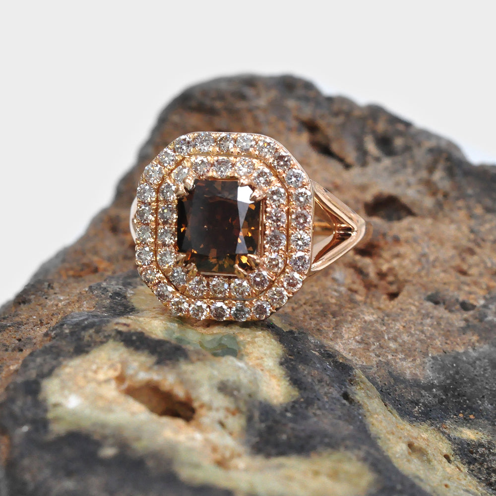 Double Halo Split shank Diamonds Ring in Rose Gold