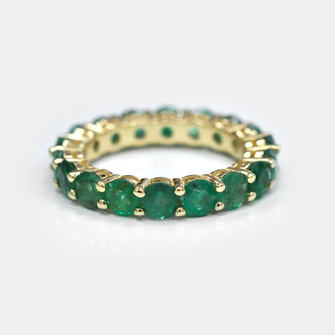 Green Emerald Yellow Gold Eternity Ring