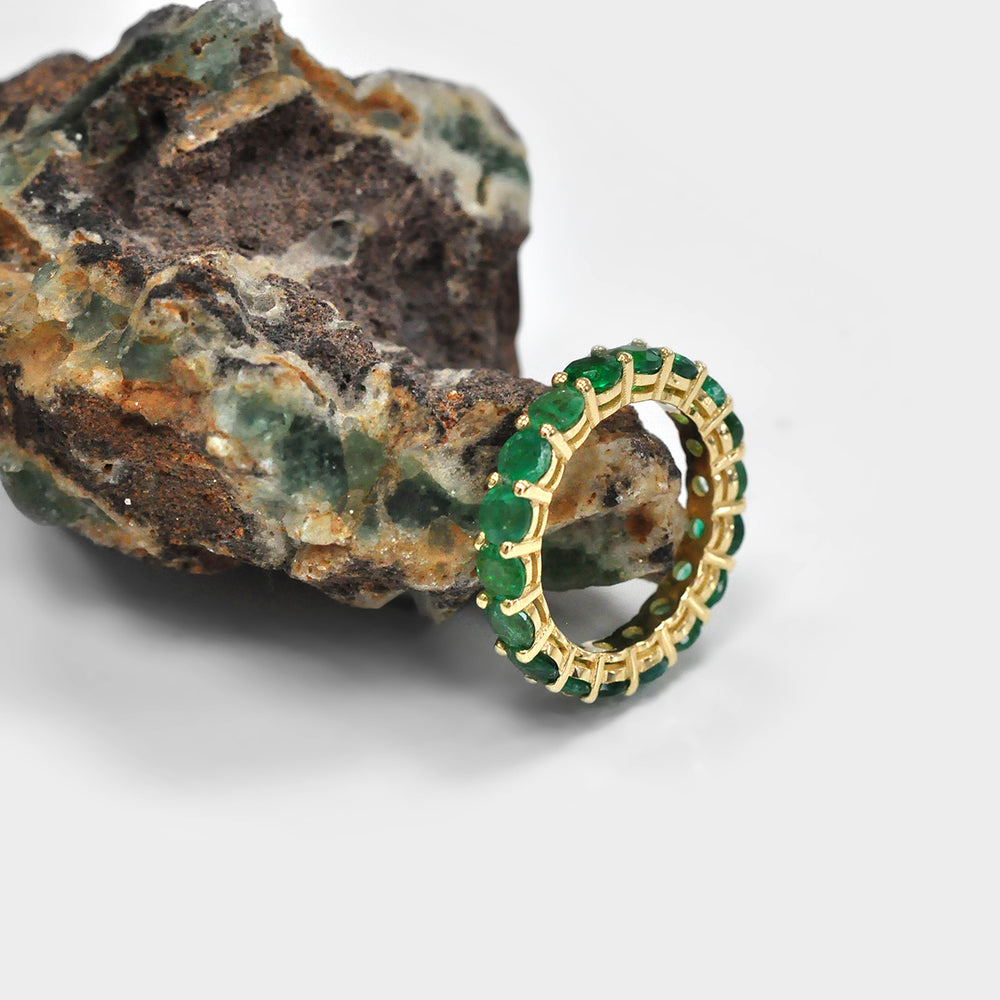 Green Emerald Yellow Gold Eternity Ring
