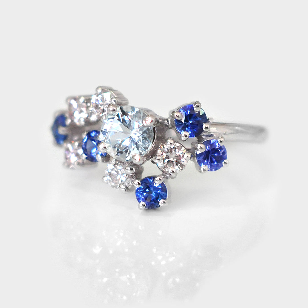 Aquamarine Sapphire & Diamonds Blue Party ring