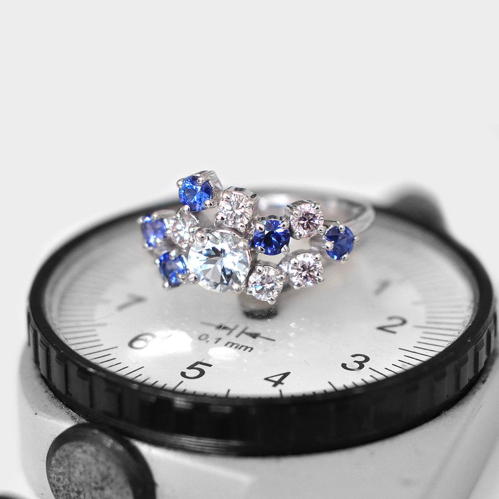 Aquamarine Sapphire & Diamonds Blue Party ring