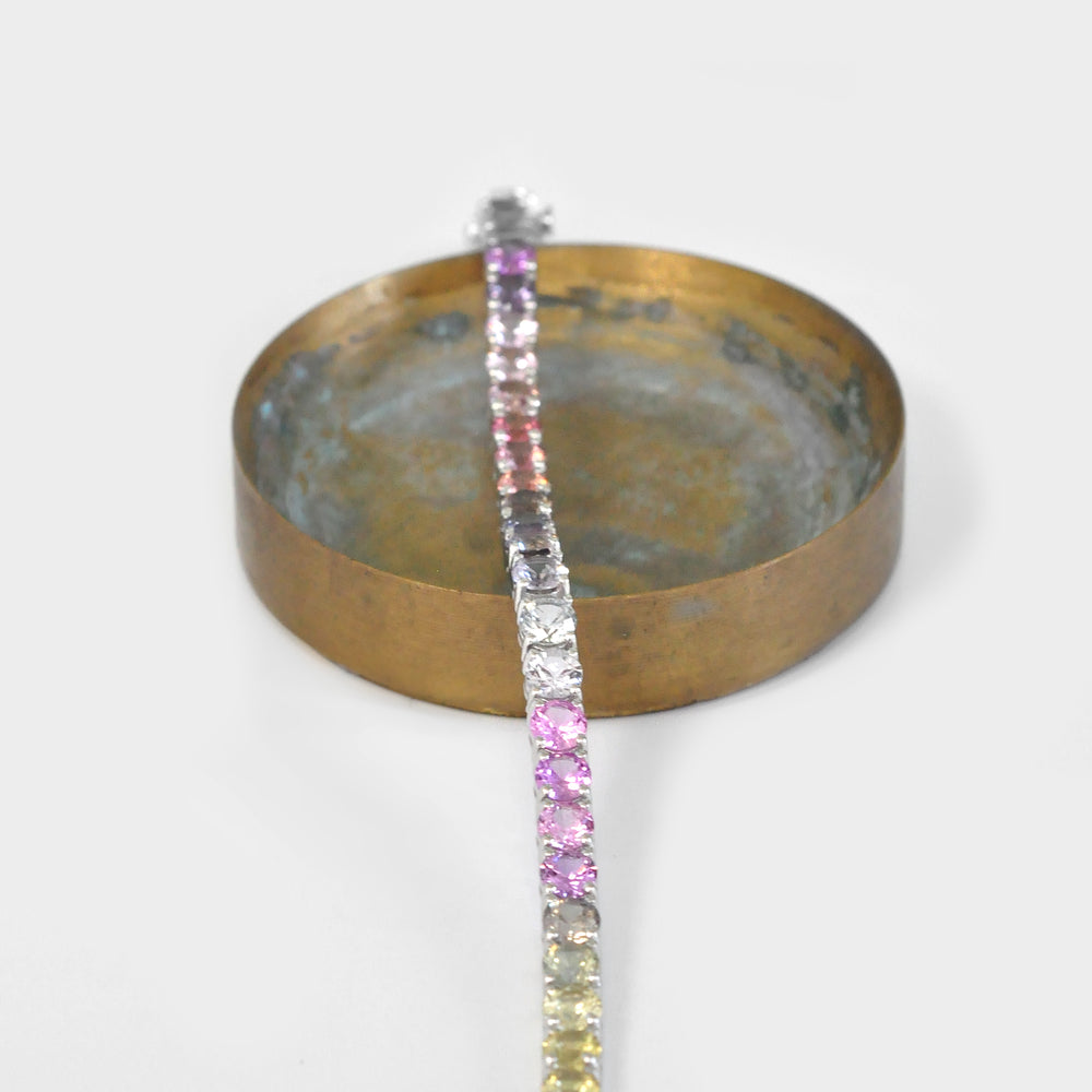 Round cut Light Color Sapphire & Spinel Tennis Bracelet