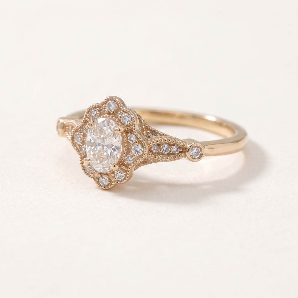Vintage Oval Diamond Halo Ring in 14K Rose Gold