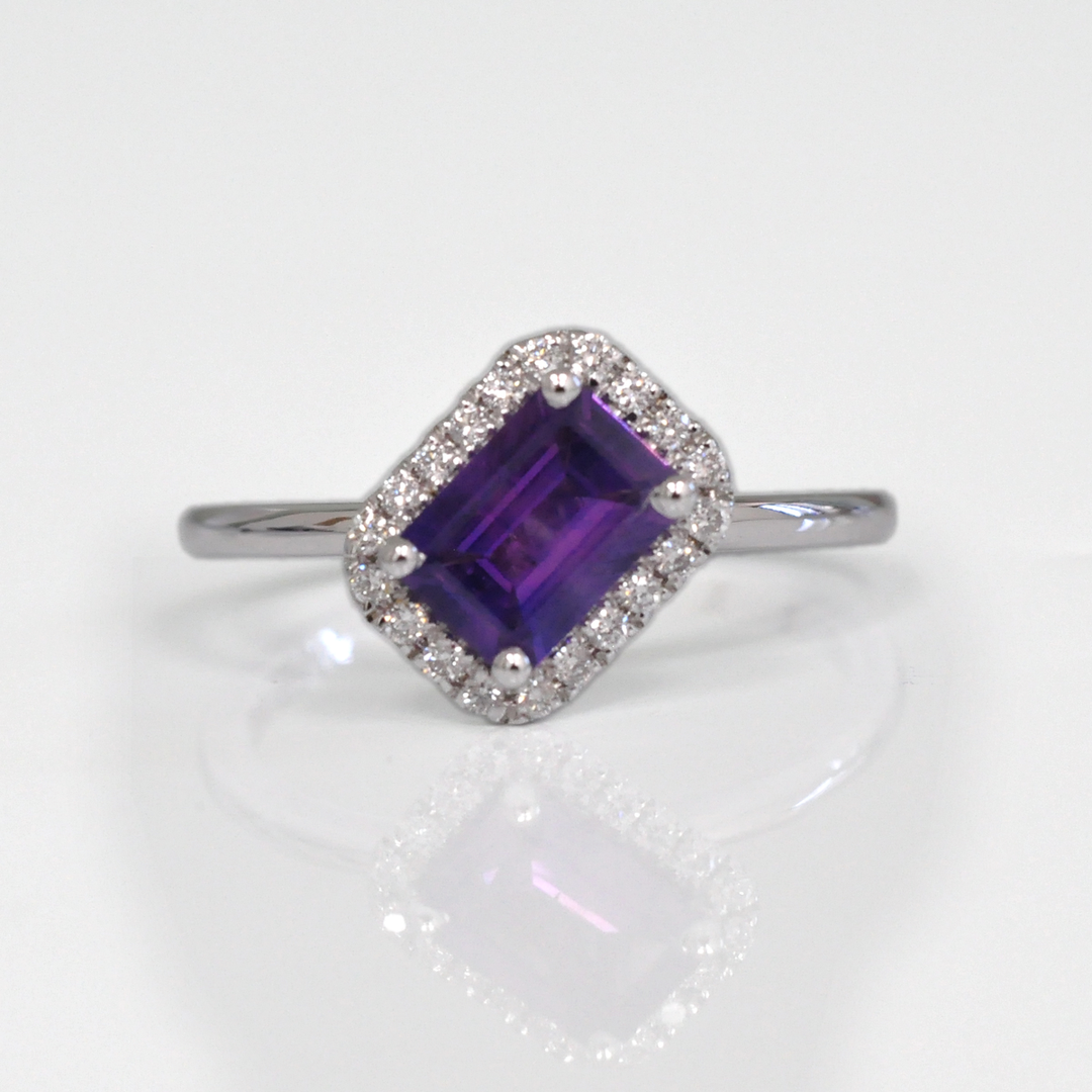 One of a Kind  Halo Ring with Purple Sapphire