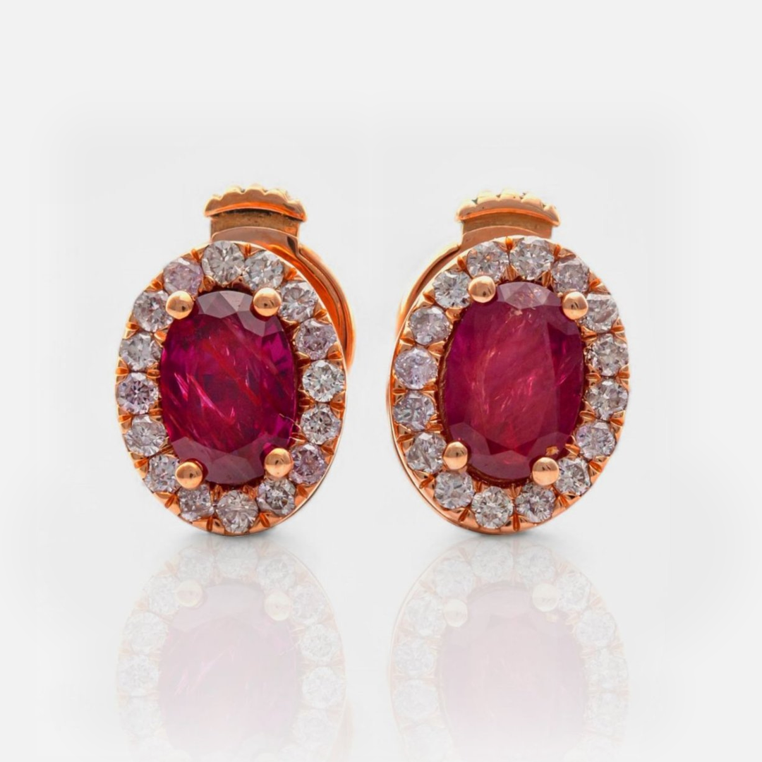 rose gold Ruby &amp; Diamonds halo earrings