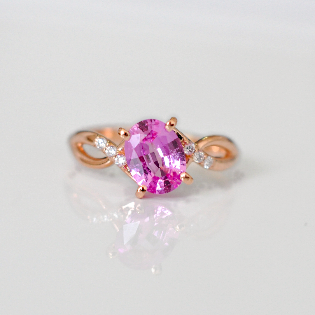 rose gold Pink Sapphire and Diamond twist style Ring