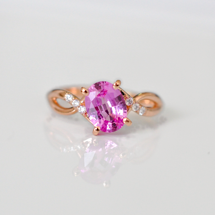 rose gold Pink Sapphire and Diamond twist style Ring