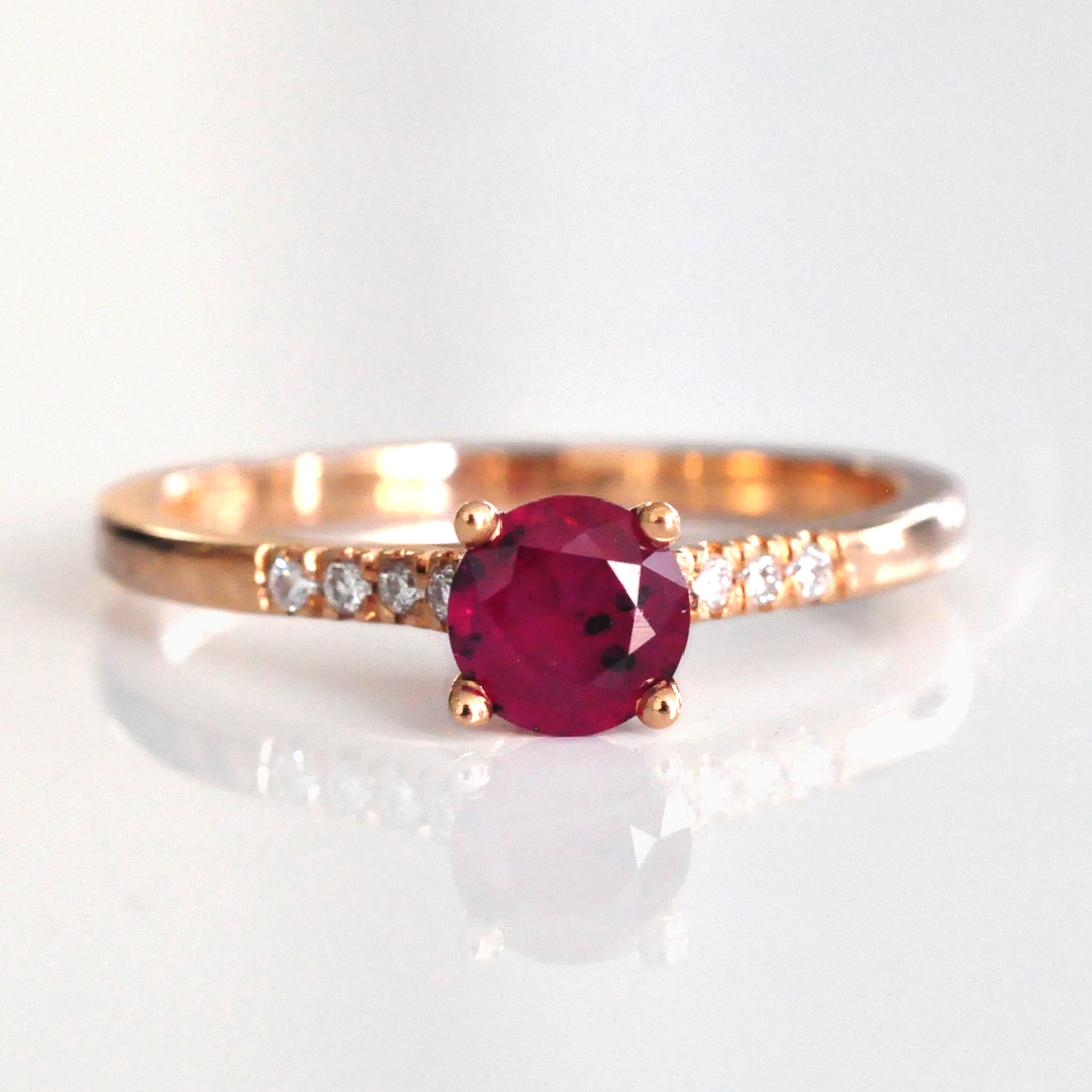 Round Ruby & Side Diamonds  rose gold Ring