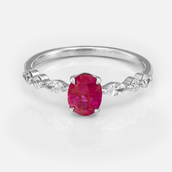 Oval pinkish Ruby &amp;  Side Diamonds Ring