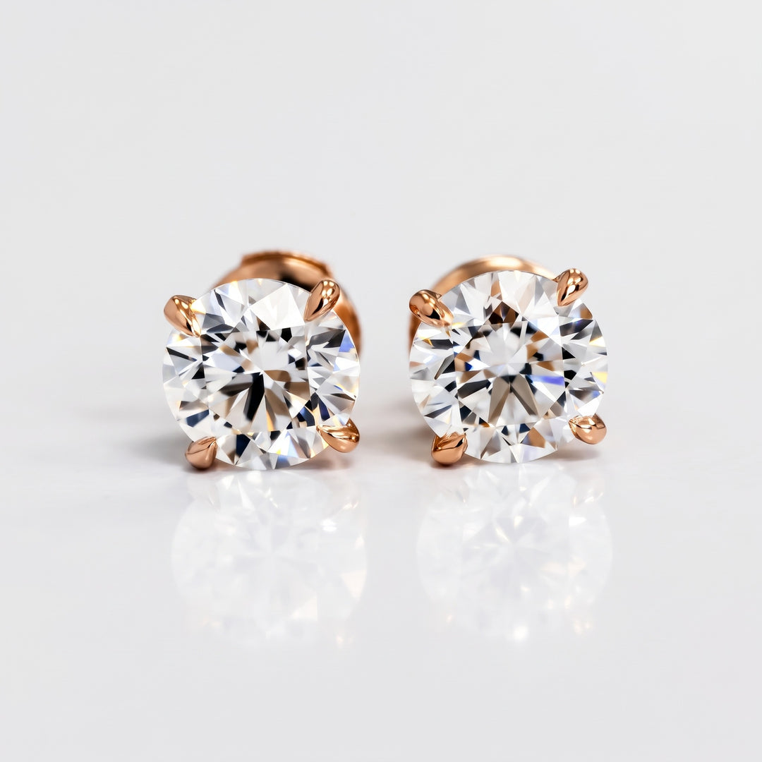 Martini natural diamond stud earrings in 14K rose gold with Alpha backs — front view