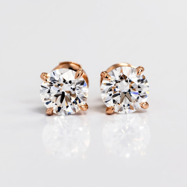 Martini natural diamond stud earrings in 14K rose gold with Alpha backs — front view