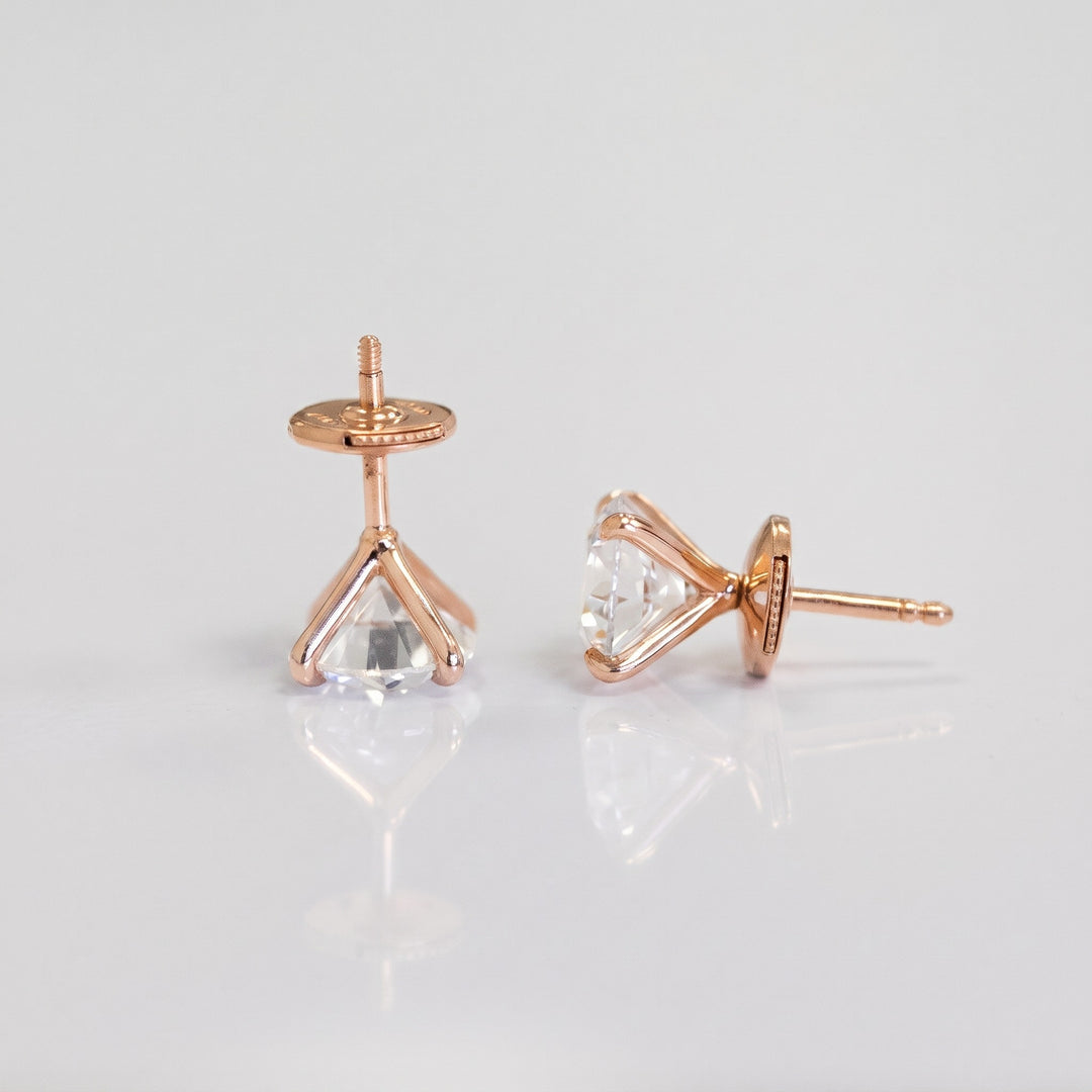 Martini natural diamond stud earrings in 14K rose gold — side view with Alpha backs